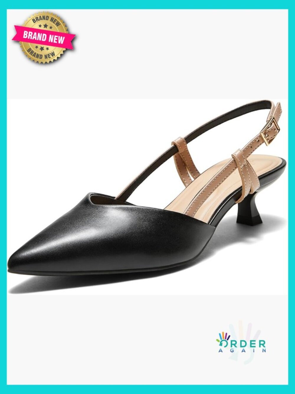 Slingback Kitten Heels Closed Toe Pointed Low Pump Dress Work Bridal Wedding